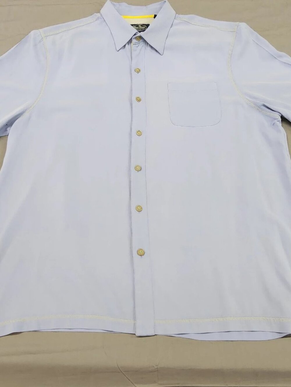Nat Nast Luxury Originals Silk Camp Shirt Mens XL Light Blue Short Sleeve